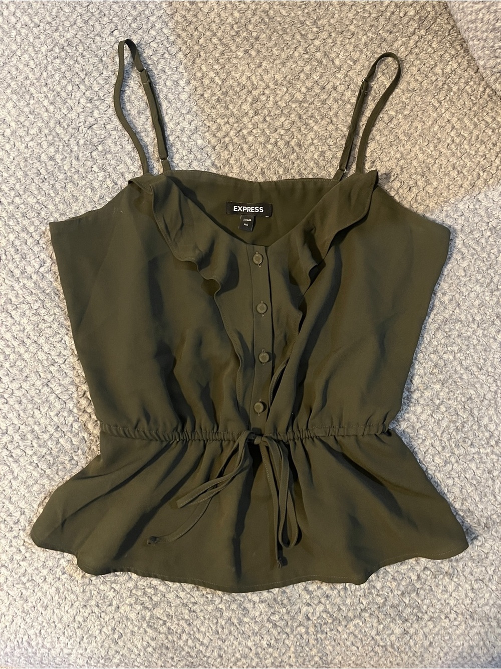 Express Olive Ruffle Drawstring Cami